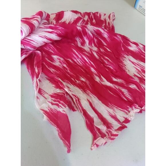 Scarf Rectangle 68" X 15" Fuchsia Pink White Tie Dye Look Vibrant Candy Stripe - Picture 5 of 7